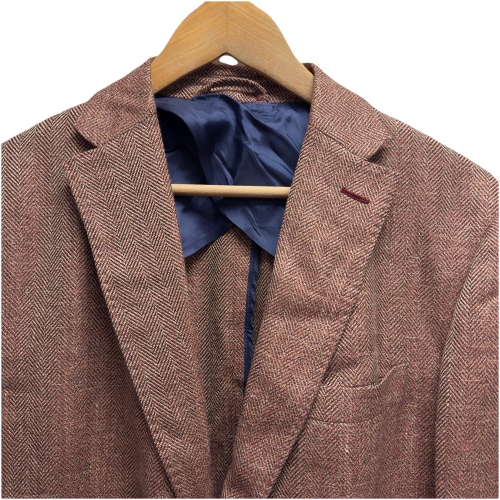 Luciano Barbera Men's Size 54 Red Wool Linen Silk Chevron 2-Button Blazer Italy